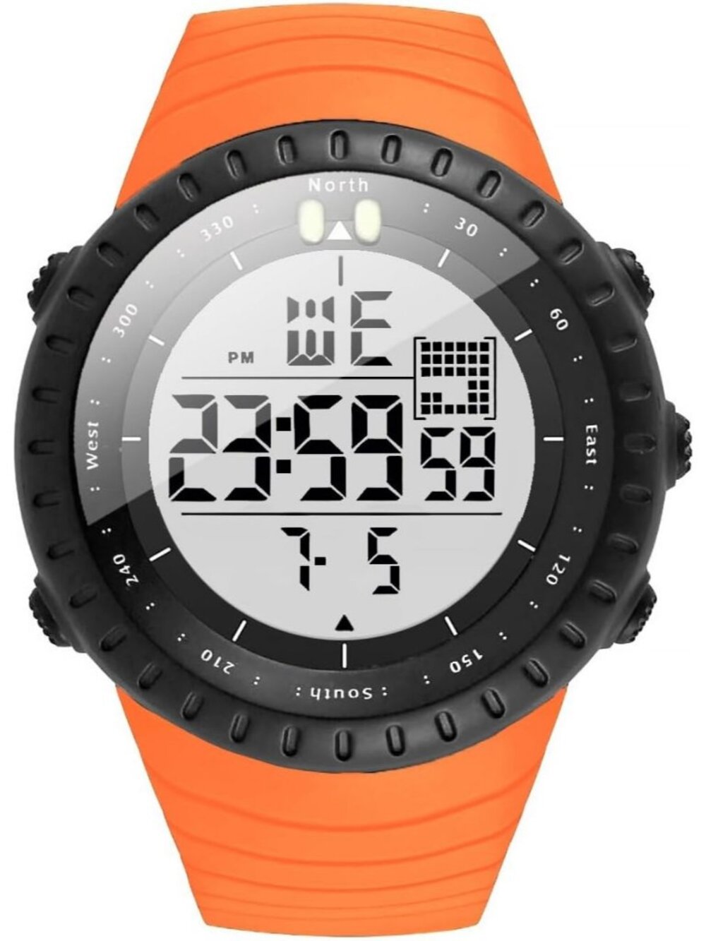 Men's Orange And White Analog Sports Outdoor Waterproof Military Digital Watch